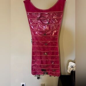 pink, dress-shaped hanging jewelry organizer